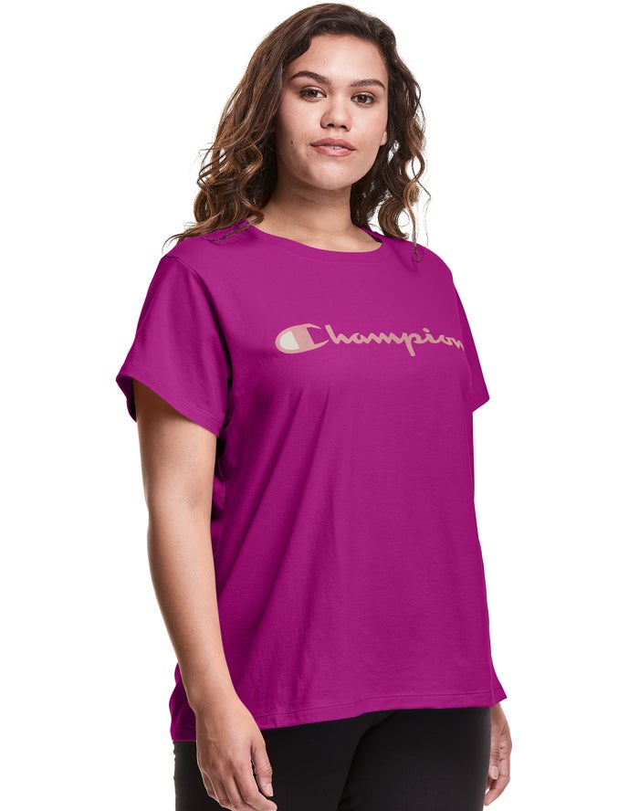 Champion Plus Classic Script Logo - Naisten Pinkki T-Paita - Suomi 0678129-BQ